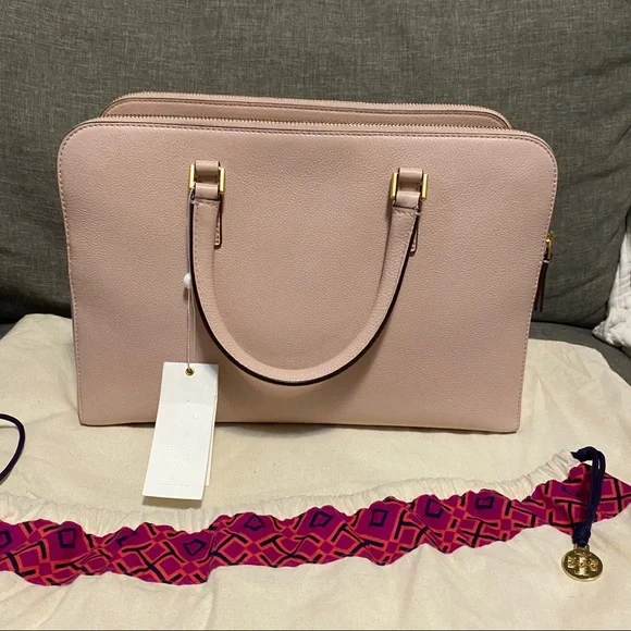 Tory Burch Georgia Double Zip Pebbled shell pink